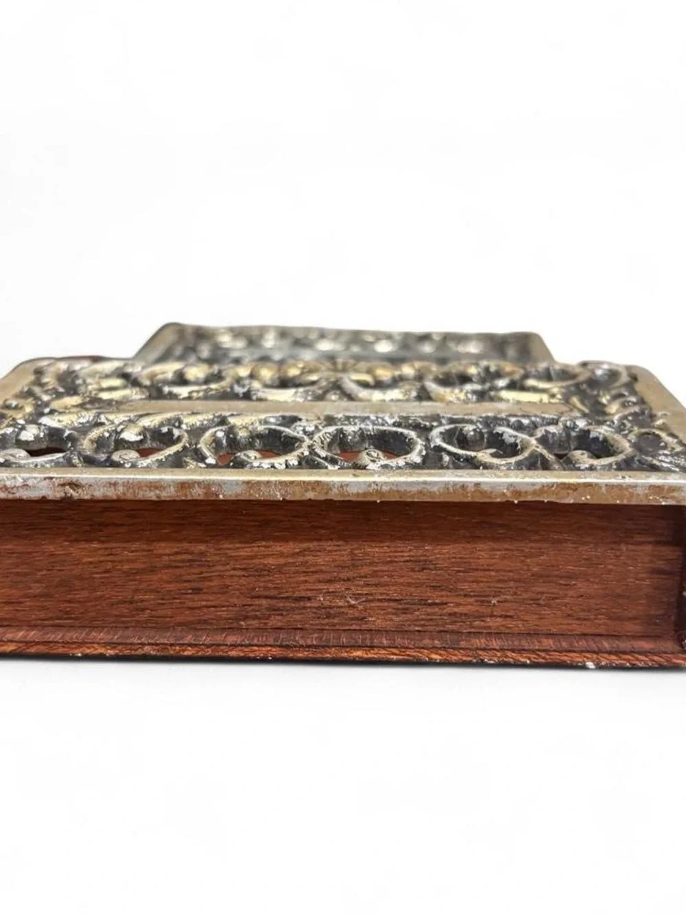 Mail Organizer- Wood & Aluminum, Hand Crafted, Scroll Detail, Vintage 70's